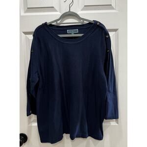 Karen Scott Blue Cotton Sweater with Buttons on 3/4 length Sleeves NWT XXL